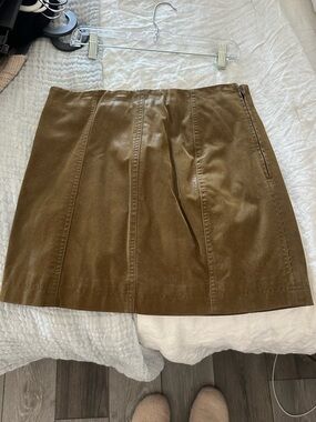 Free People Olive Brown Leather-Look Mini Skirt